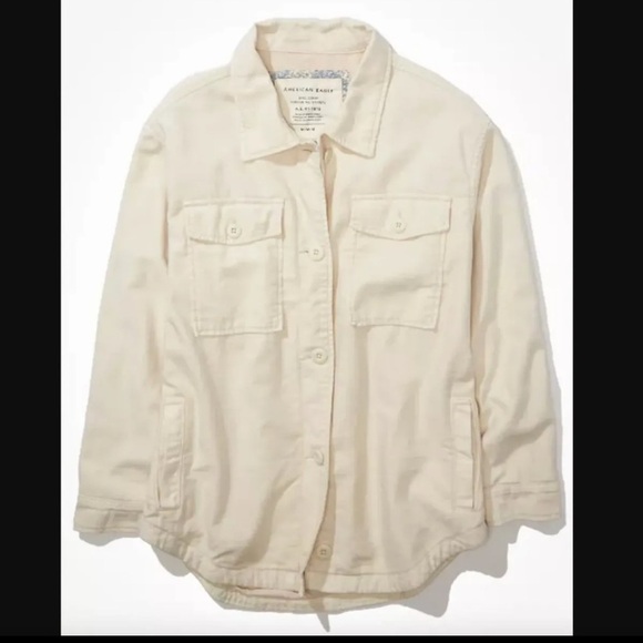 American Eagle Outfitters Cream Military Shacket Shirt Jacket Size XL NWT - Picture 9 of 9